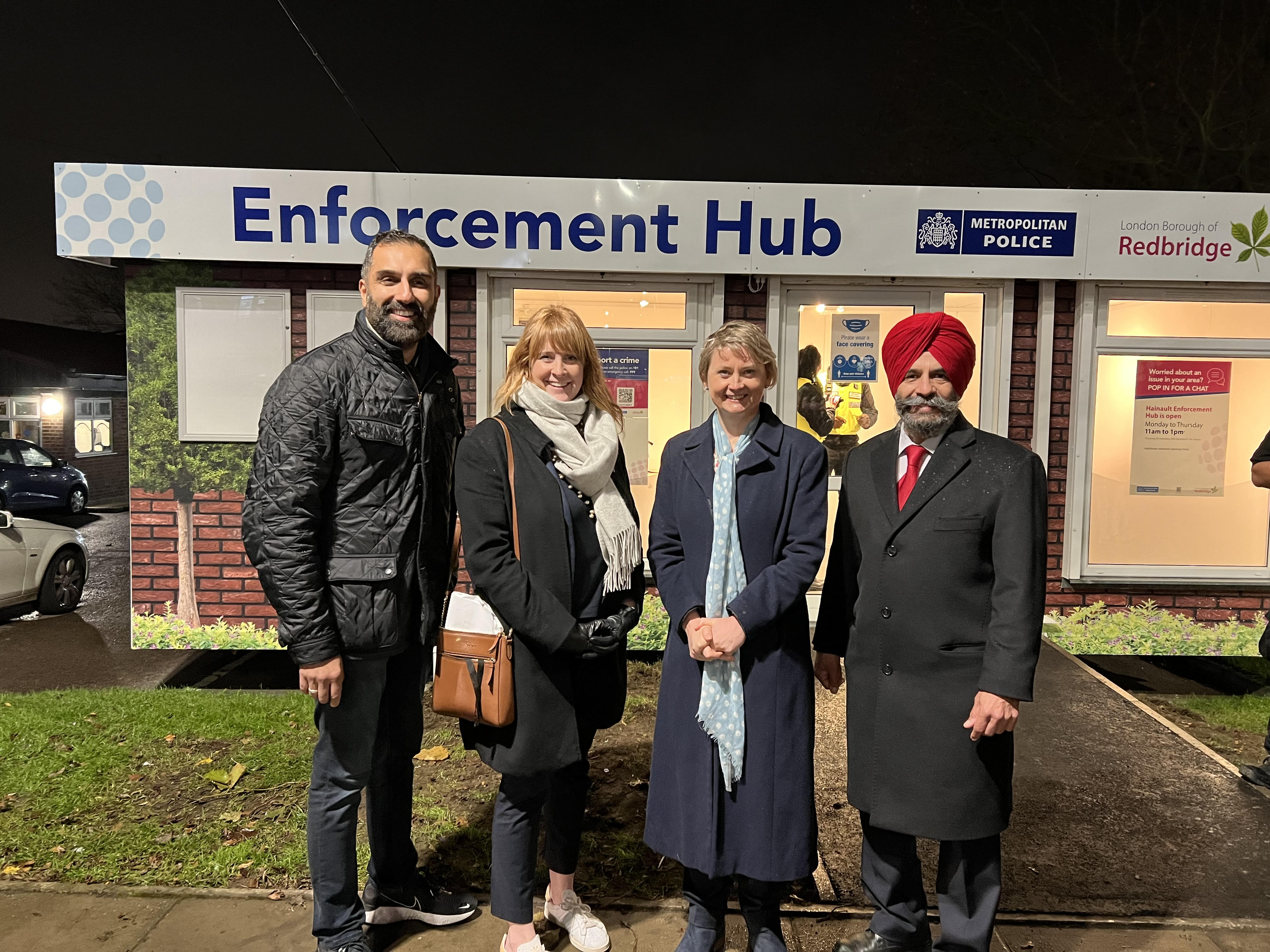 Cllr Ria, the Leader and minister outside the Hainault Enforcement Team 