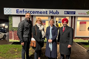 Cllr Ria, the Leader and minister outside the Hainault Enforcement Team 
